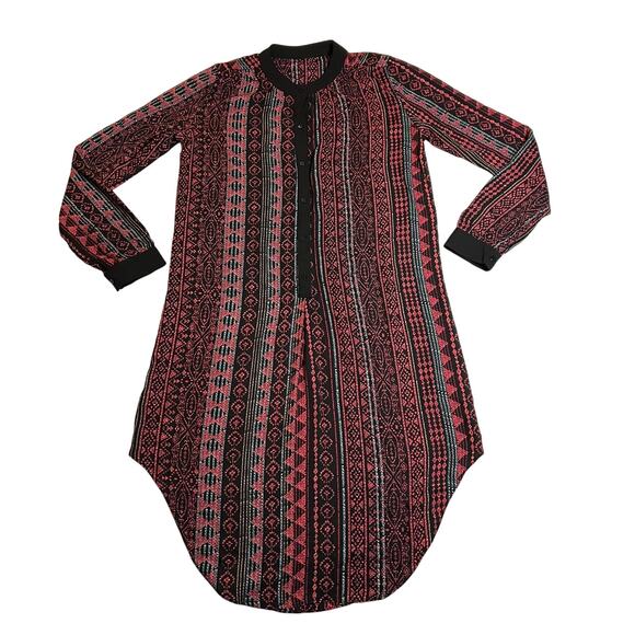 Women's Southwestern Boho Print Half Button Up Shirt Dress Size Medium Casual - Picture 1 of 7